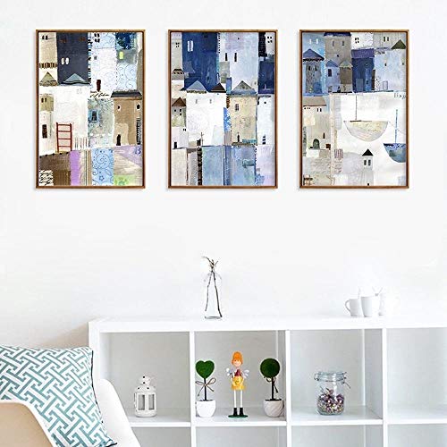 SHINERING Aquarelle Abstraite Étanche Toile Peinture Rétro Ville Maison Affiche Salon Mur Art Toile Chambre Décoration Photos 60 * 80 cm