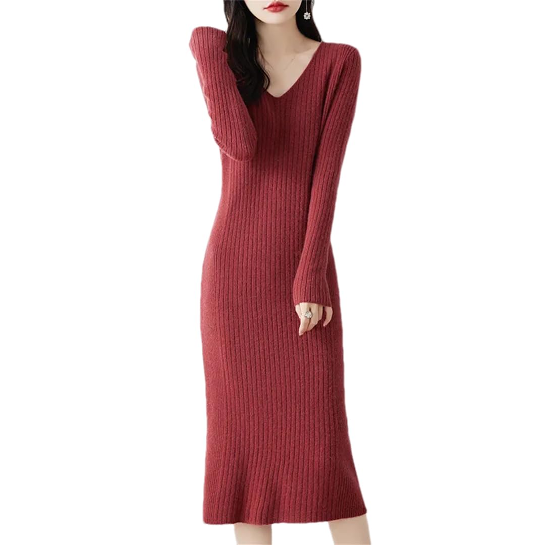 Maglione da donna in lana lavorato a maglia con scollo a V a righe tinta unita caldo