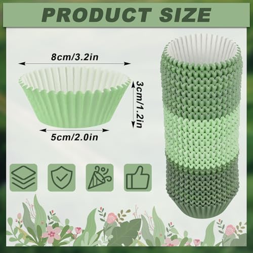 Image of 600 Pack Sage Green Cupcake Liners Dark Green Light Green Baking Cups Gradient Green Muffin Liners for Cupcake Wrappers Wedding Bridal Baby Shower Birthday Party