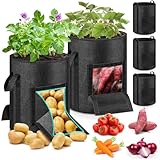 MJZ 5 Pack 11 Gallon Potato Grow Bags with Harvest Observation Windows, 380G Thickened Potato Bags for Growing Potatoes, Heavy Duty Nonwoven Fabric Garden Growing Containers to Grow Vegetable Tomatoes