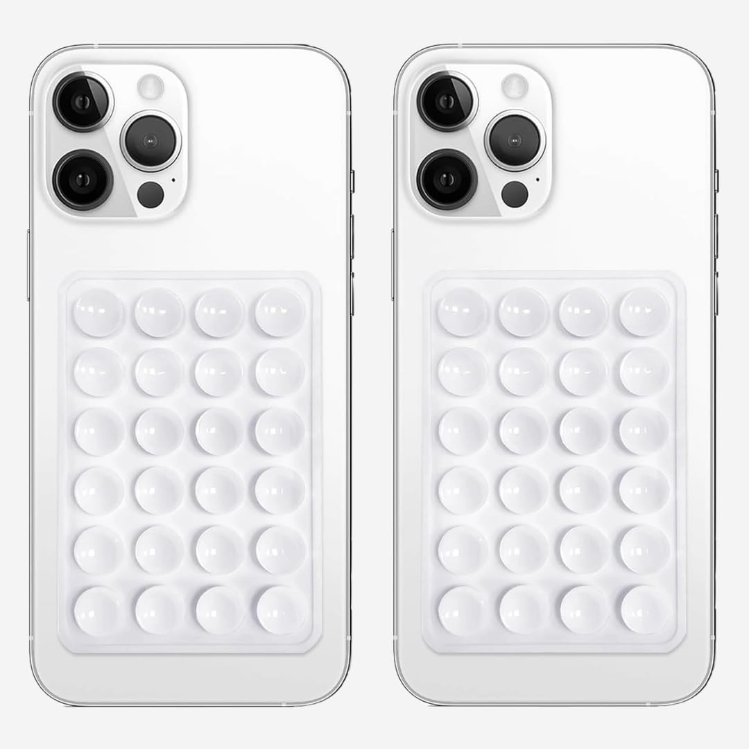 SKYSIA Suction Phone Case,Sticky Mount Pad, Silicone Suction Phone Case for Hands-Free Mobile Accessory Holder Grip, Video Phone Accessory Compatible with Mirror, Shower – (Pack of 2) (WHT+WHT)-picture-16