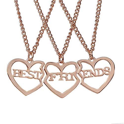 coadipress BFF Best Friend Necklace for 3 friend Fashion Gold Silver Plated Matching Heart Pendant Long Distance Friendship Jewelry Birthday Gift