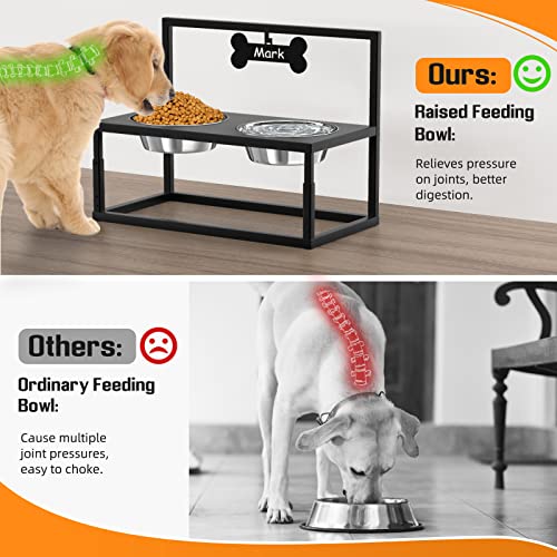Lewondr Erhöhte Hundenäpfe, 3 Höhenverstellbar (10/16/22CM) Eisenständer mit 2 Edelstahlnäpfen & Namensschild, Hundebars Futterspender Fressnapf Futternapf für Kleine & Mittelgroße Hunde - Schwarz - Image 4