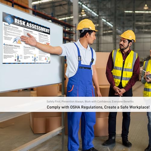 Image of inkfonts Workplace Hazard Assessment Poster - Risk Assessment, Job Hazard Analysis, Hierarchy of Controls, Hazard Identification Checklist, Waterproof, Tear-Resistant Safety Chart