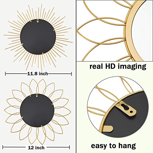 3 Pack Gold Mirrors For Wall Metal Sunburst Wall Mirrors Home Décor Decorative Hanging Wall Art For Living Room Bedroom Entryway #TOP2