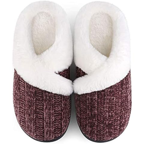 Homitem Womens Slippers Lightweight Memory Foam Comfy Shoes for Women Cozy Coral Fleece Lined House Indoor & Outdoor Wine Red,5/6 UK,Wine Red Cover