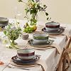 KINGSTONE Stoneware Dinnerware Sets for 6, 18-Piece Reactive Glaze Plates and Bowls Sets, Scratch-Resistant Rustic Ceramic Dish Set for Daily Party Gifts, Microwave Dishwasher Safe, Kiln-Fired Green