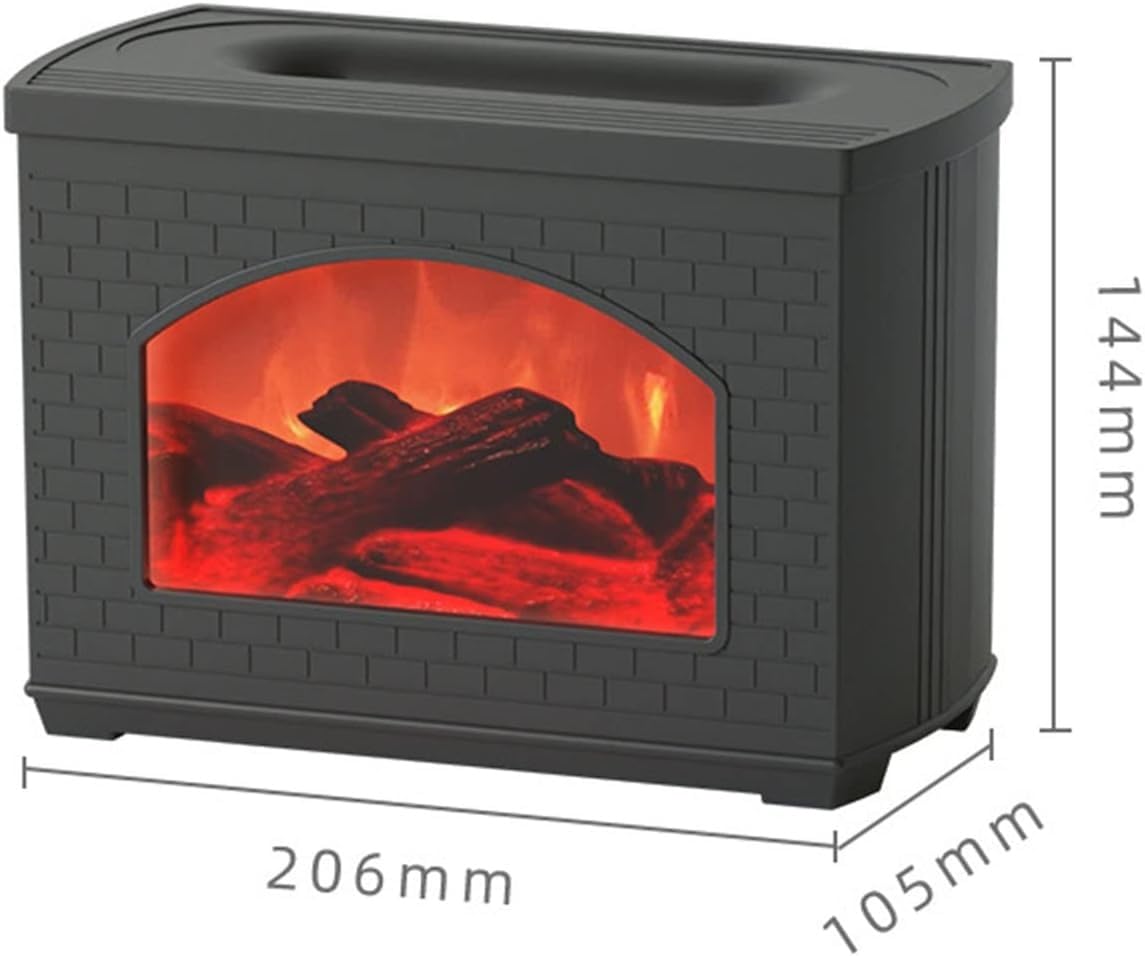 per Uso Domestico Mini diffusore d'Aria Portatile da 270 ml, umidificatore a Nebbia simulato caminetto Design umidificatore di aromi Protezione dallo spegnimento diffusore antincendio(Black)
