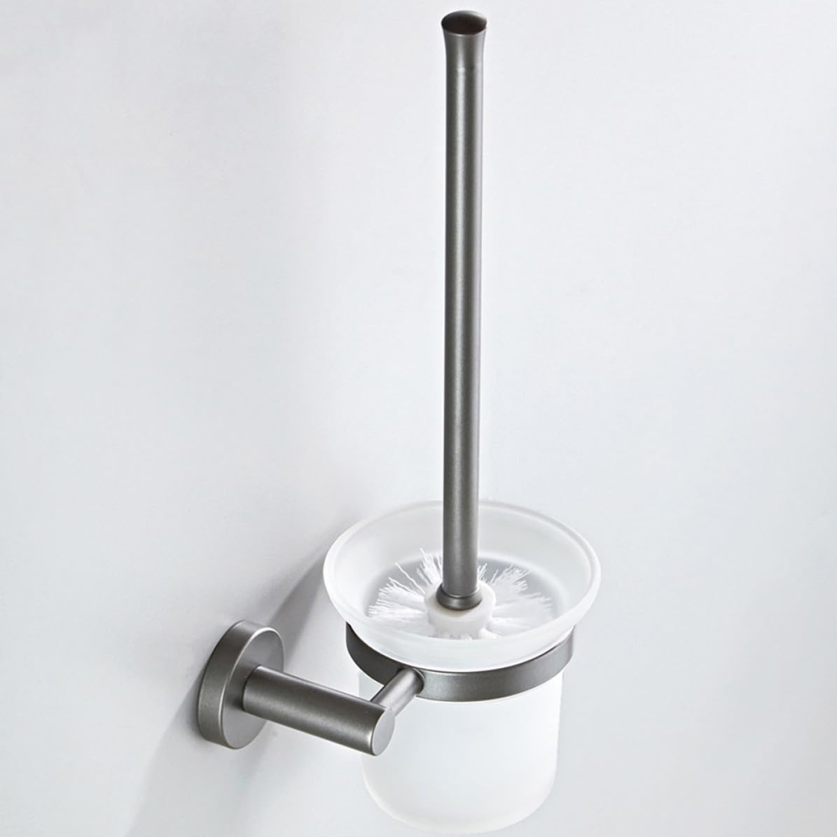 Cepillo de Limpieza para Inodoro con Mango Largo y Base de Vidrio, Escobilla de Baño Montada Pared para Limpieza Profunda sin Rincones Muertos