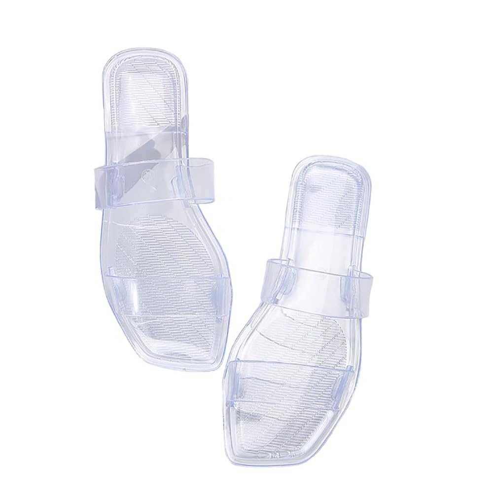 xsby Women's Clear Sandals Transparent Flat Sandals Dressy Summer Open Toe Beach Sandals