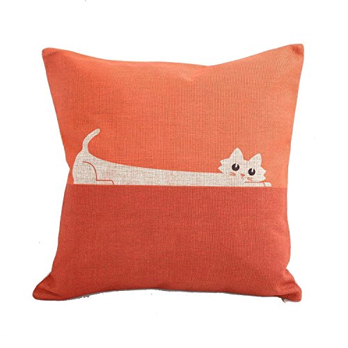 CoolDream Home Decor Sofa Orange Cat Cotton Throw Pillow Case Cover (20inch)