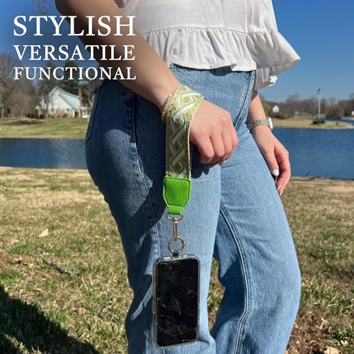 Image of Save the Girls Original Clip and Go Phone Strap Pattern (XOXO - Green) - Crossbody Phone Strap Chain with Zipper Wallet Pouch - Phone Lanyard Zippered