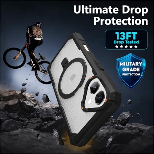 Image of AIBEX Transparent Back Cover Compatible for iPhone 16| Mag-Saf Magnetic Ring Kickstand | Shockproof Dual Layer Military Grade Drop Protection Armor Case| Wireless Charging Support - Black