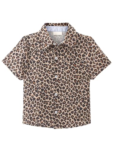 Image of Niren Enterprise Cotton Fabric Casual Half Sleeve Leopard Printed Pattern Kids Boys Shirt Brown Black Colour