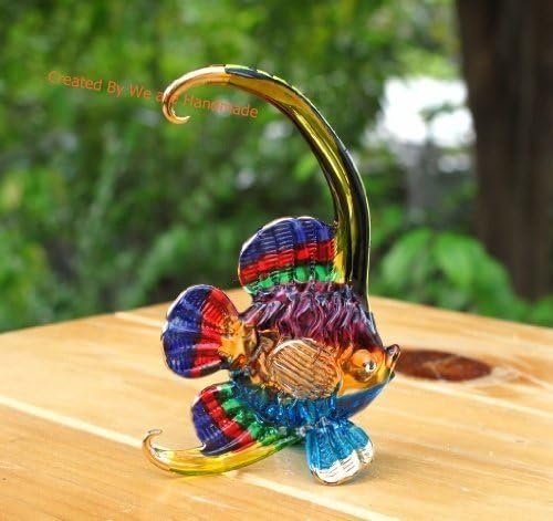 Miniatura 8 de Paquete de 2 figuras multicolor de pez ángel de cristal de 2 pulgadas y pez bandera de 3 pulgadas, pintadas a mano, detalles dorados