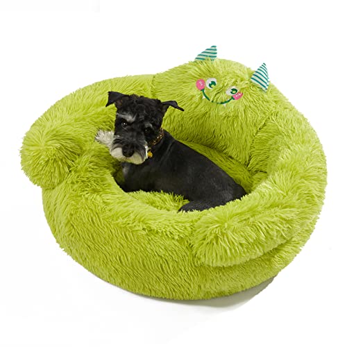 Jiupety Hundebett Katzenbett Flauschig, Donut Hundebettn Grosse Hunde, Orthopädisches Hundebett Hundehütte Indoor, Hundekorb Größe L (69 x 69 x 36 cm), Cartoon Dog Bed, Grün