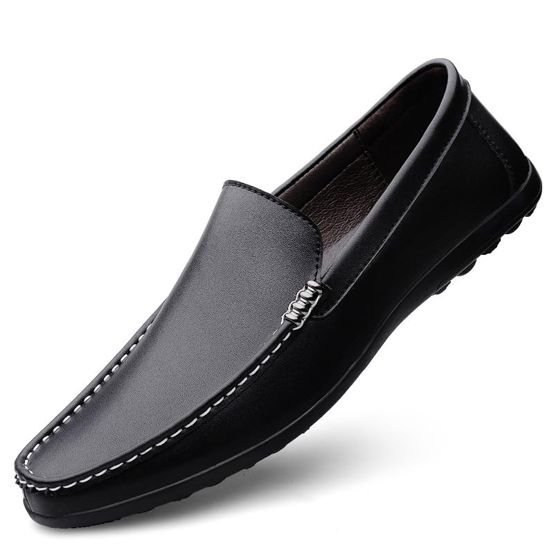 Mens Loafers Shoe Round Toe Faux Leather Penny Loafers Lightweight Flat Heel Flexible Classic Casual Slip-ons