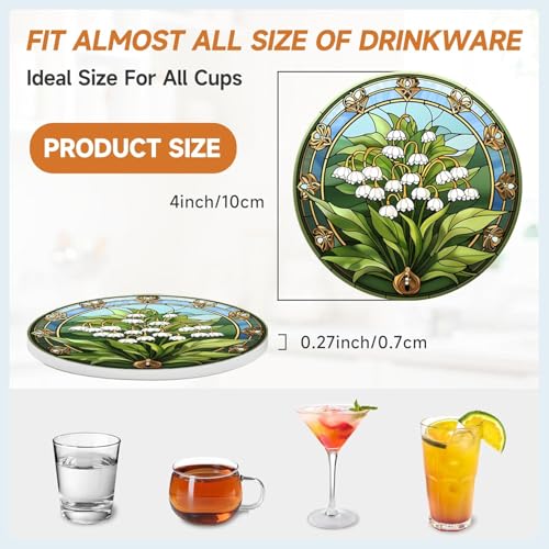 Image of Coasters Set of 6 with Holder-4in Absorbent Wood Coaster-Plant Flowers Style for Tabletop Protection Drink Coasters-Coffee Bar Accessories,Home Decor-Housewarming
