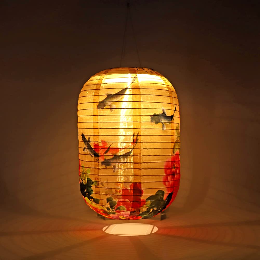 Fiorky 25cm IP65 Waterproof Solar Lanterns Nylon LED Light Japanese Chinese Hanging Lamp for Garden Wedding Holiday Party Garden Camping Decoration