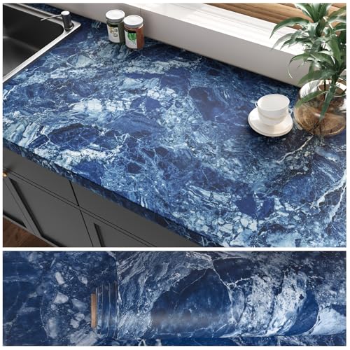 VEELIKE Klebefolie Marmoroptik Blau Modern Blaues Marmor Folie für...