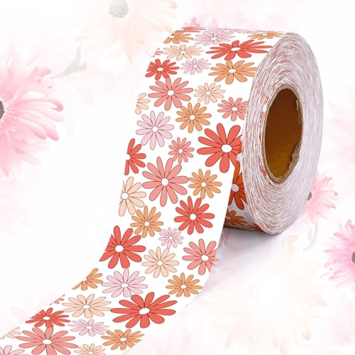 JarThenaAMCS Daisy Water Activated Packing Tape Boho Flower Printed Tape Self Adhesive Shipping Tape for Small Business Gift Wrap Sealing Mail Boxes Cartons DIY Craft Decor, 2 Inch x 164Ft