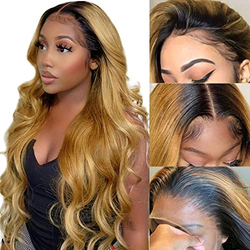 Ombre Lace Front Wig Human Hair 1B/27 Hightlight Lace Front Wigs Human Hair 13X4 HD Transparent Lace Front Human Hair Wi