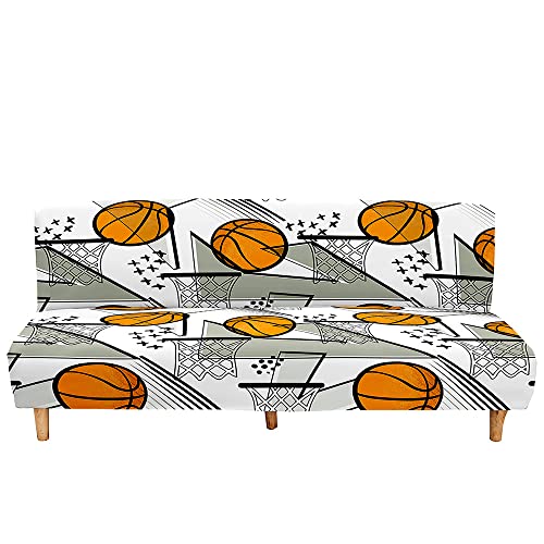 Hearda 3D Funda Sofa Cama Sin Brazos Elástica, Fundas de Clic Clac Ajustables Sofa Cama Plegable Protector de Muebles Antideslizante para Sofá Cama Plegable sin Reposabrazos (Baloncesto 4,160-190cm)