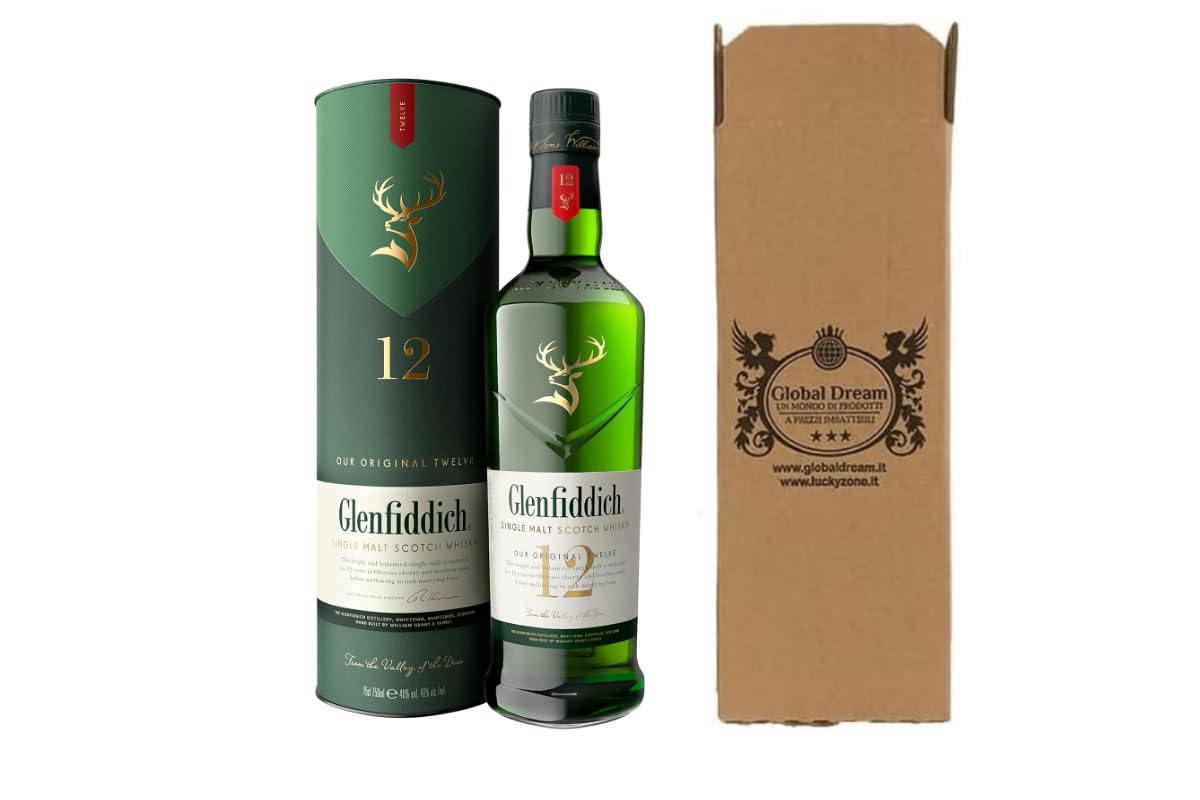 CG94 - Glenfiddich Single Malt Scotch Whisky 12 Anni, Invecchiato in Botti di Quercia, Note di Vaniglia e Spezie, 700 ml