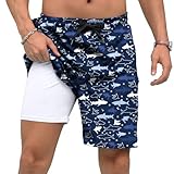 Adisputent Mens Swim Trunks with Compression Liner Quick Dry Swimsuit with Zipper Pockets Bathing Suit Beach Swim Shorts Shark L