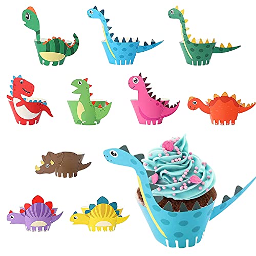 Esteopt Cupcake Wrapper, Kuchendekoration, Dinosaurier Muffinförmchen Kuchen Muffins Dekoration Verpackung für Kinder Geburtstag Party Geburtstagsdeko