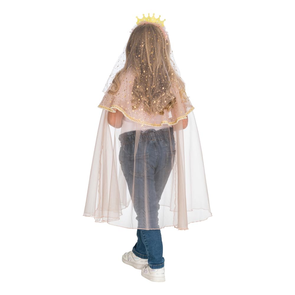 Chaks - Mantello da principessa con corona e velo per bambine | Accessorio per costume in 2 pezzi, tulle glitterato, Carnevale, cosplay, compleanno, travestimento regale, look da fiaba