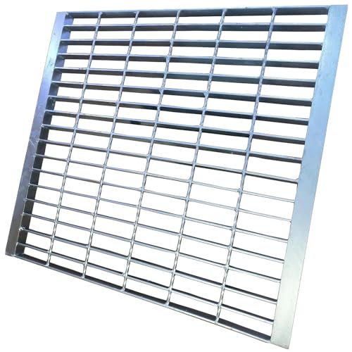 Image of Galvanized Steel Drain Grate with Lip 28x28 in, B-Class 28100 lbs Heavy-Duty Driveway Channel Cover w /Base, Outdoor Trench Drainage Grate, Silver Square Metal Sewer Cover for Garage