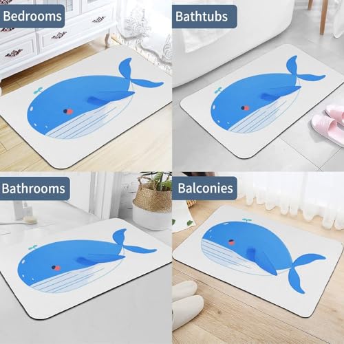 Tapis absorbant baleine bleue et cœur antidérapant de 60x40 cm