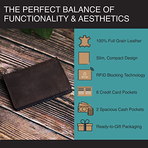 Premium Leather Credit Card Holder Wallet for Men | Slim RFID Blocking Wallet, Classic Brown4