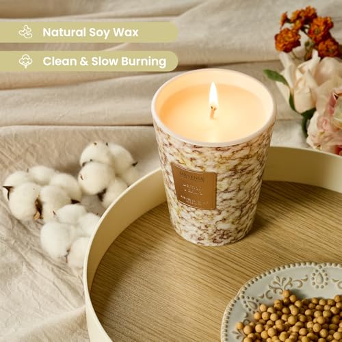 Image of M&SENSE Lemon Vanilla Scented Soy Candle, 3 Wick Highly Scented 14.1 Oz 75H, Aromatherapy Christmas Gift for Women and Men