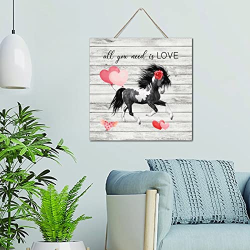 Décoration pour chambre à coucher All You Need Is Love en bois rustique motif cheval