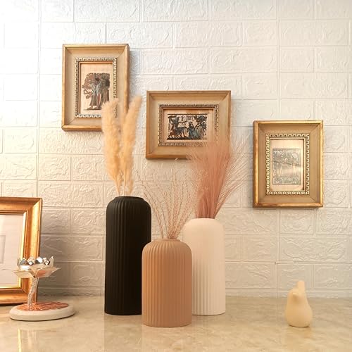 Image of KREATIVE ART'S Flower Vase for Living Room | Ceramic Vase for Home Decor | Home Decoration Items for Living Room & Hall | Black Beidge White Ceramic Vase Set of 3