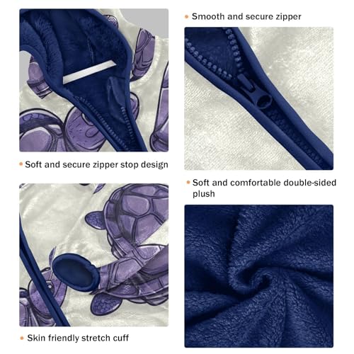 Purple Sea Turtles Pattern Toddler Fleece Jacket Girl Boys Hooded Fleece Jacket Coat Warm Outwear Zip-up 3-10T3