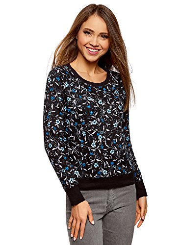 Oodji Ultra Donna Felpa Basic Stampata, Nero, IT