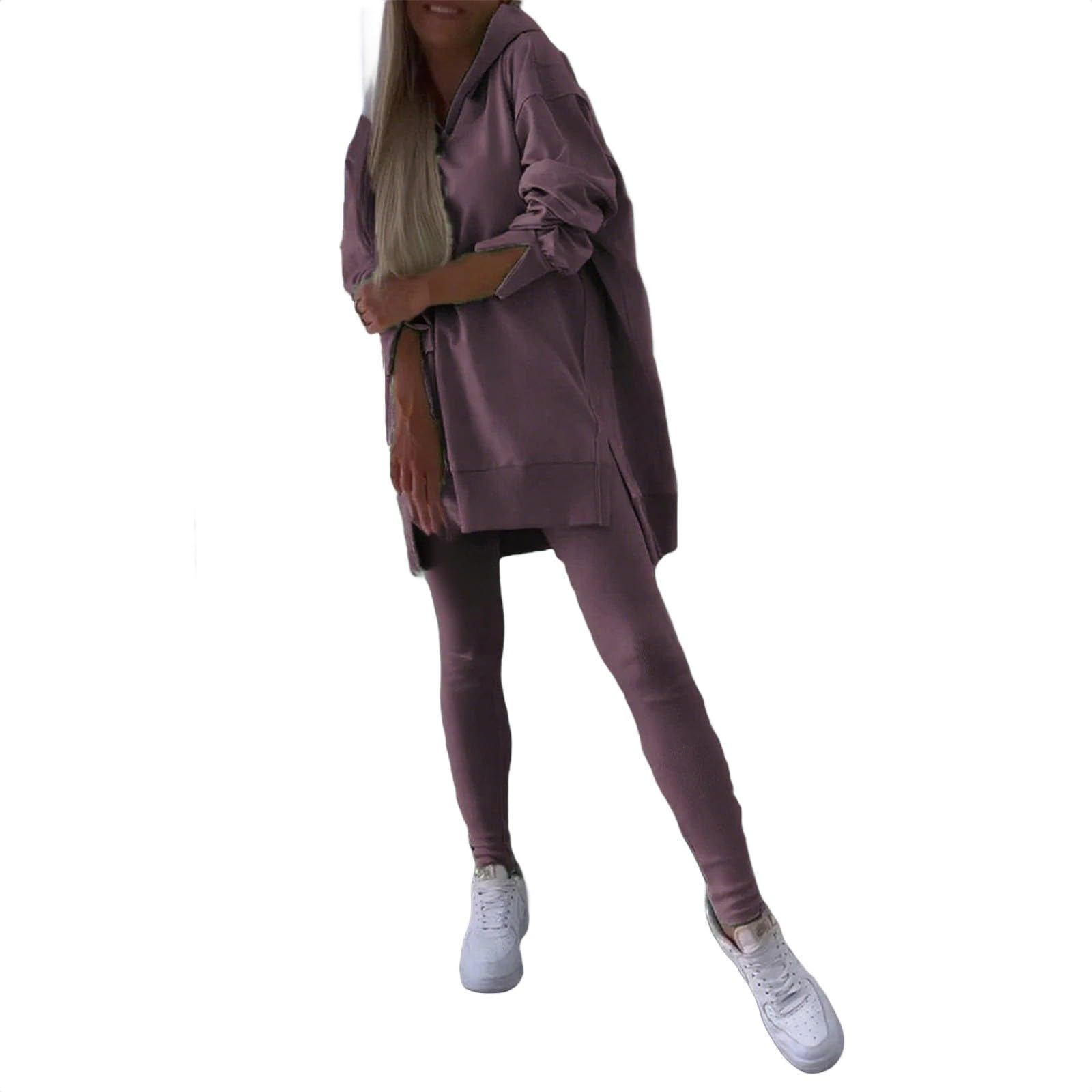 Mono de pantalón harem con capucha dividida para mujer, conjunto de 2 piezas, leggings y pantalones de chándal cómodos para mujer, cartera de hombre con cremallera