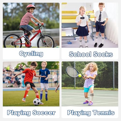 BISOUSOX Soccer Socks Kids Youth Girls Socks 6-8 Years Old Knee High Socks 10 12 Uniform Long Cotton Boys Athletic Stripe4
