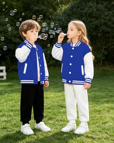 Image of Cromoncent Kids Varsity Baseball Jacket Colorblock Bomber Coat Unisex Boys Girls School Outwear, 18 Months - 14 Years