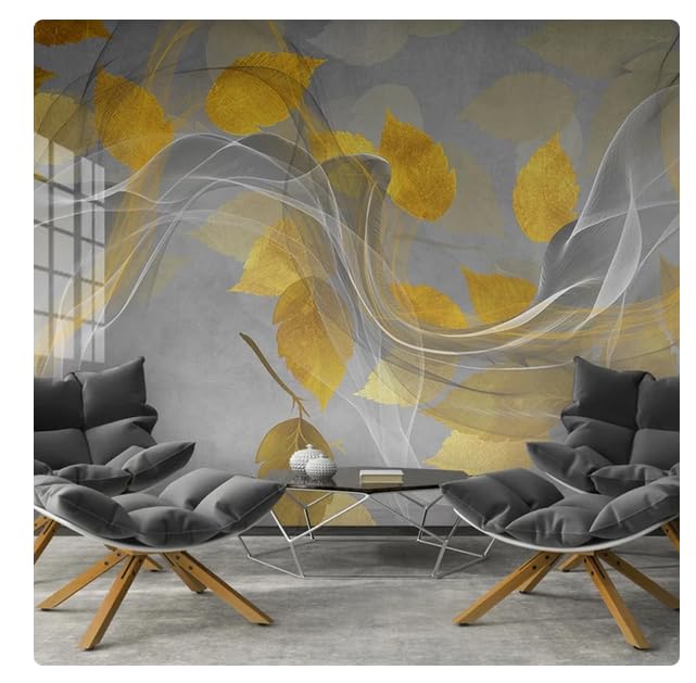 SMALLSNOT Fotomural 3D Línea abstracta Humo Pan de oro Sala de estar moderna Art Deco Fondo Arte de la pared Dormitorio * 350cmx256cm (137.8x100.8inch)