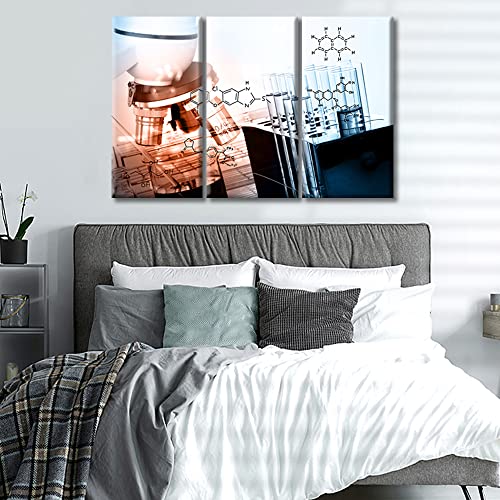 Image of TUMOVO Canvas Wall Art Clinical Laboratory Bathroom Decor Wall Art 3 Piece Microscope Laboratory Research Wall Art Posters and Prints Framed Ready to Hang (36 inch Wx24 H)