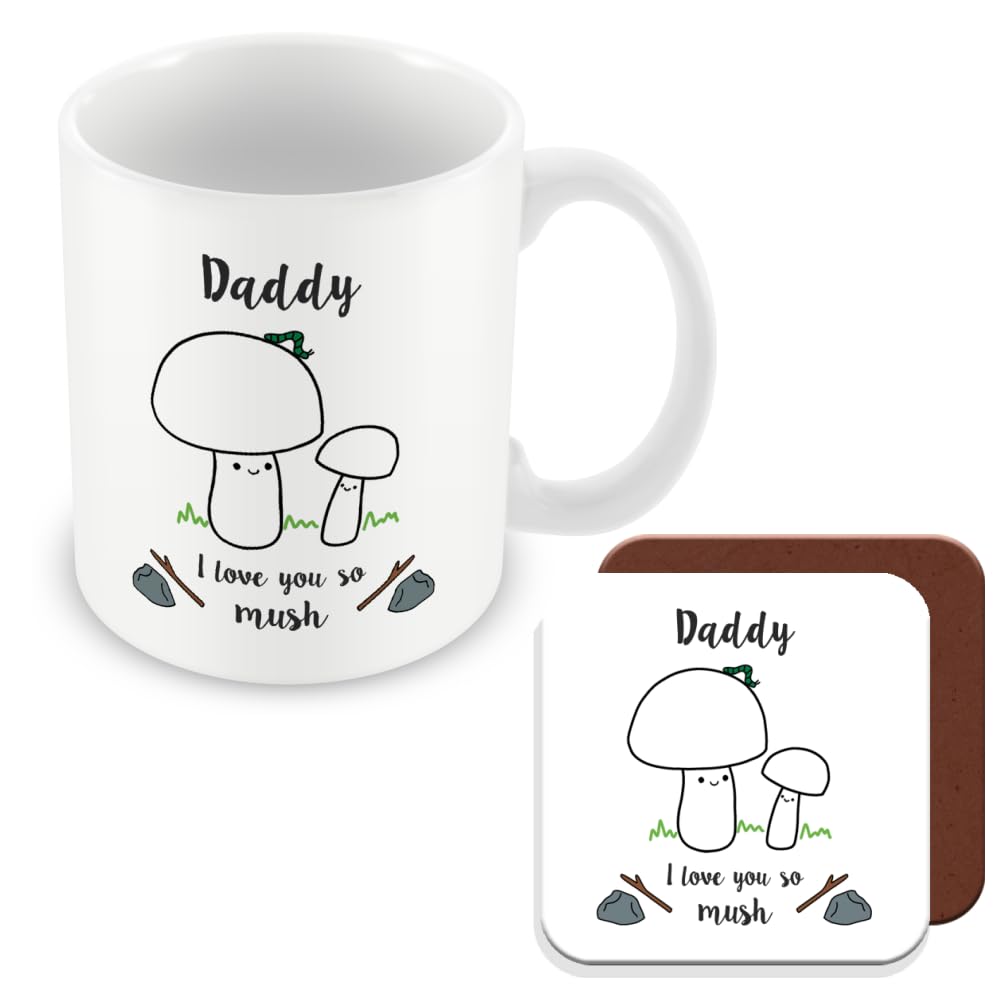 MUGGZ - Daddy We Love You So MUSH - Mug & Coaster - Cute Mushroom Daddy Mug - Gift for Dad - Dad 1 Child