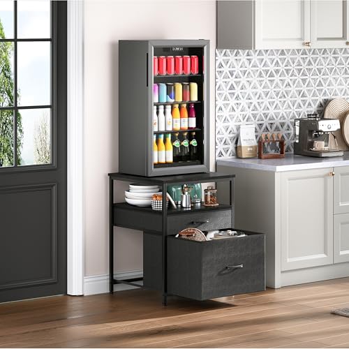 Image of Herture Mini Fridge Stand with 3 Storage, Mini Fridge Cabinet, Beverage Fridge Table, Heavy Duty 21.3" L* 22.7" W Tabletop, for Dorm, Apartment,Office, Bedroom Black HB01BXB