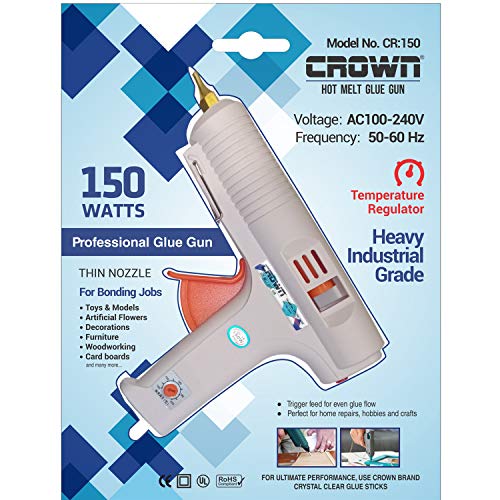 Image of White Professional Hot Melt Glue Gun - 150 Watt with Multi Temperature Control, Fast Melting - Easy To Use Glue Gun + 5 Glue Sticks - 11.2mm - CR-150