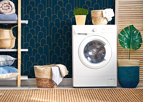 Yasinet Blue And Gold Peel And Stick Wallpaper Blue Geometric Contact Paper Stripe Removable Paper Self Adhesive Wallpaper Decorative For Wall Countertop Cabinet Furniture Vinyl Film 17.3''X118'' #TOP4