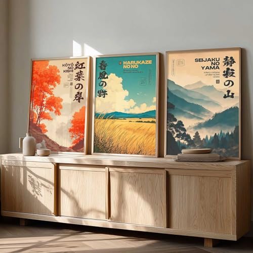 Image of kotart Japan City View Wall Framed Posters | Japanese City View Aesthetic Framed Poster for Living Room Bedroom Gaming Room Studio Wall Decor Set Of 3 (14x20 Inch)