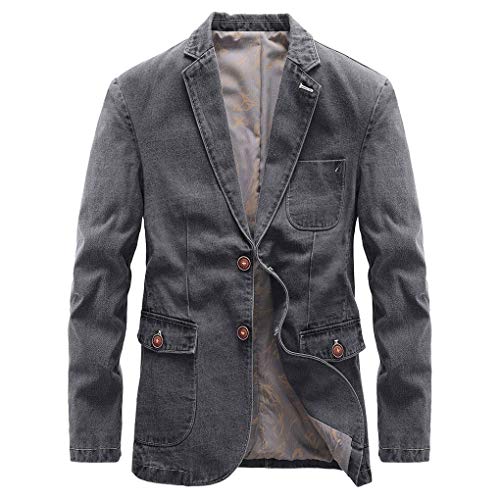 ebossy Men's Retro Wash Slim Two Button Denim Blazer Jacket Casual Sport Coat